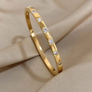 Simple Style Solid Color Titanium Steel Zircon Bangle In Bulk