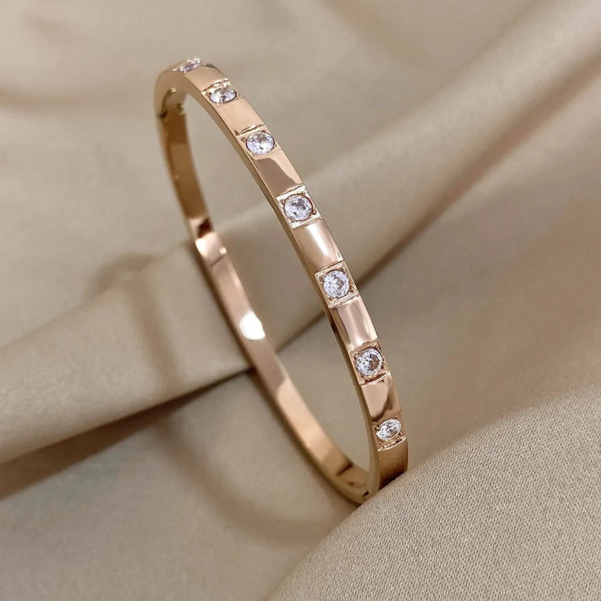 Simple Style Solid Color Titanium Steel Zircon Bangle In Bulk