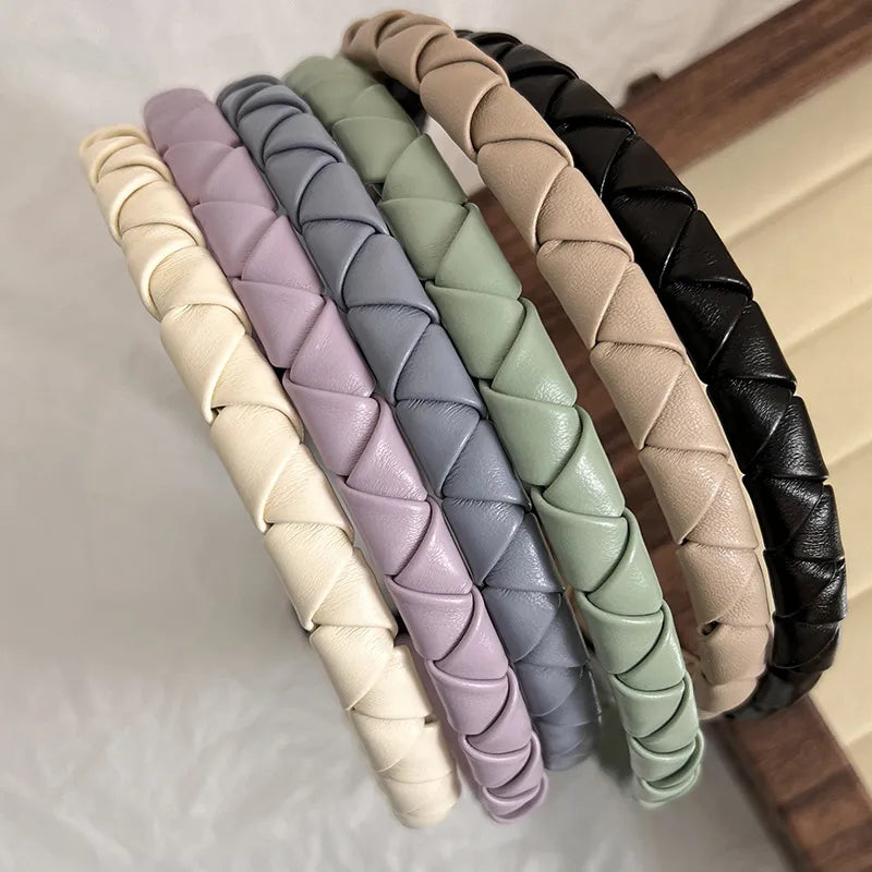 Simple Style Solid Color Twist Pu Leather Hair Band 1 Piece