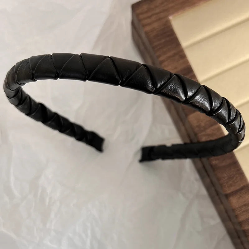 Simple Style Solid Color Twist Pu Leather Hair Band 1 Piece