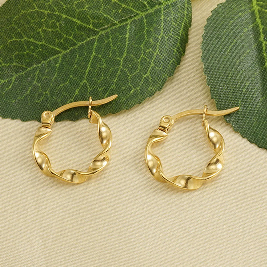 Simple Style Solid Color Twist Titanium Steel Hoop Earrings 1 Pair