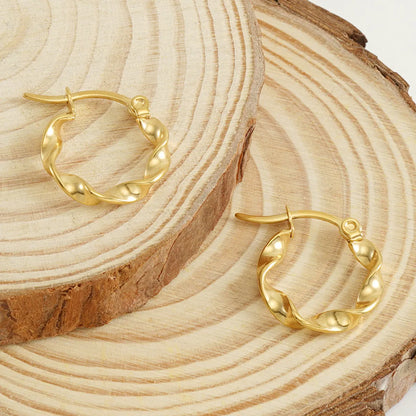 Simple Style Solid Color Twist Titanium Steel Hoop Earrings 1 Pair