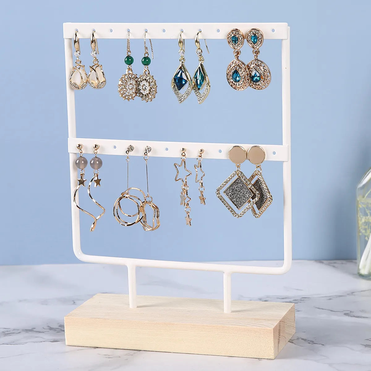 Simple Style Solid Color Wood Iron Jewelry Rack