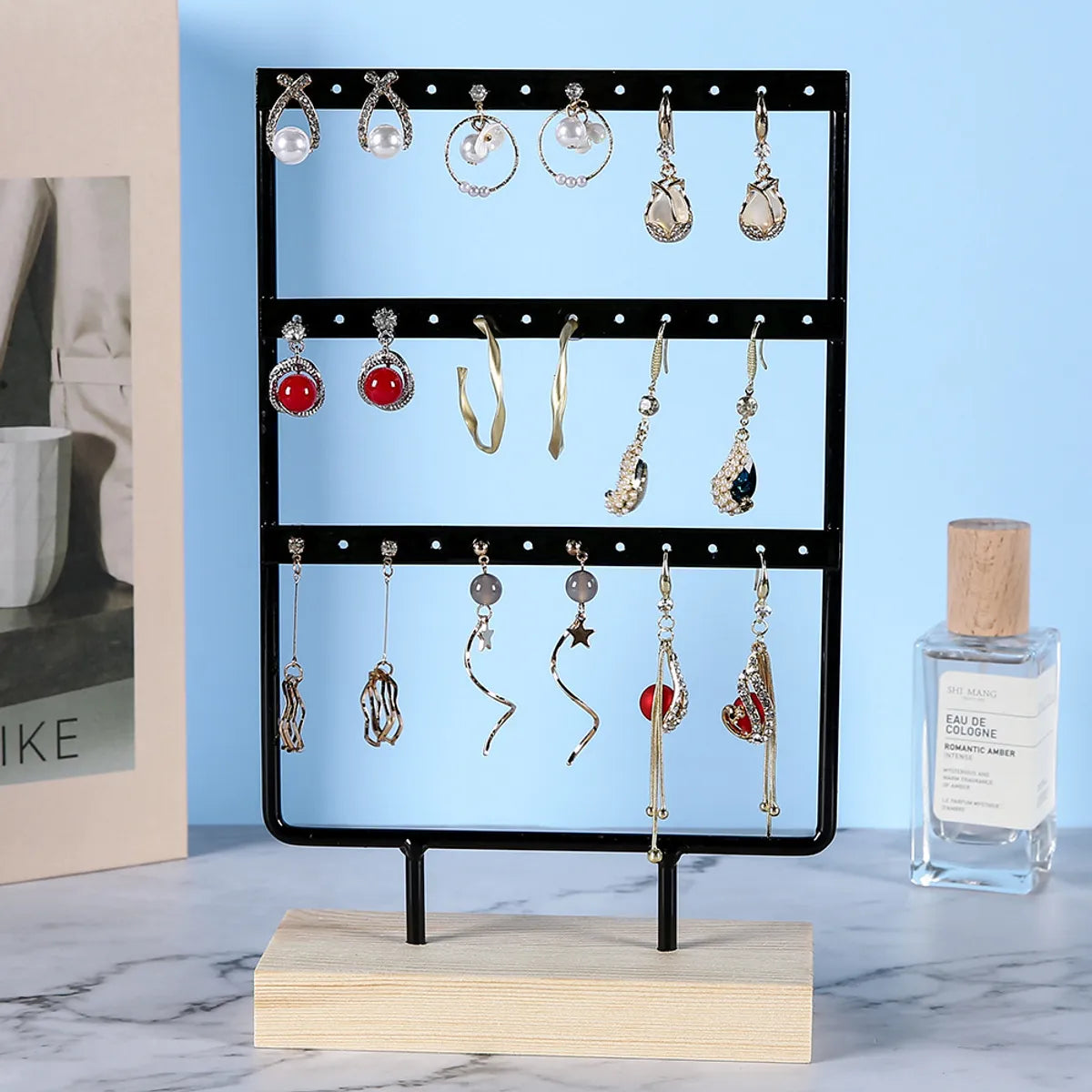 Simple Style Solid Color Wood Iron Jewelry Rack