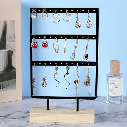 Simple Style Solid Color Wood Iron Jewelry Rack