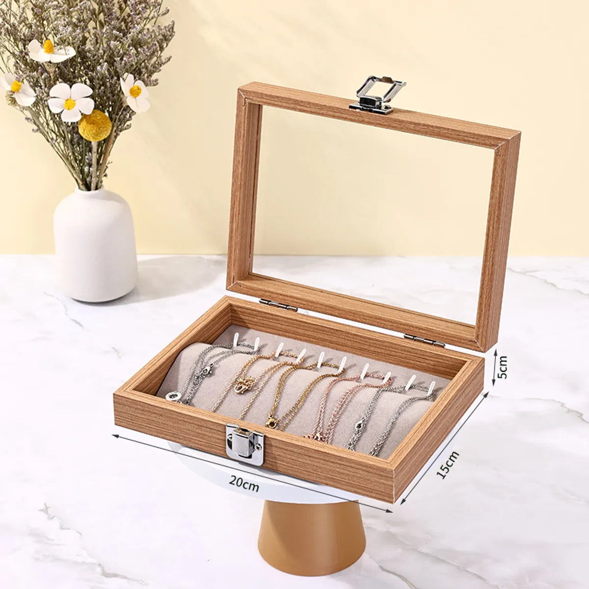 Simple Style Solid Color Wood Jewelry Boxes