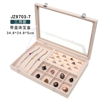 Simple Style Solid Color Wood Metal Button Jewelry Boxes