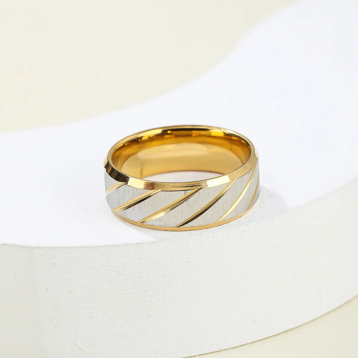 304 Stainless Steel 14K Gold Plated Simple Style Spiral Stripe Rings