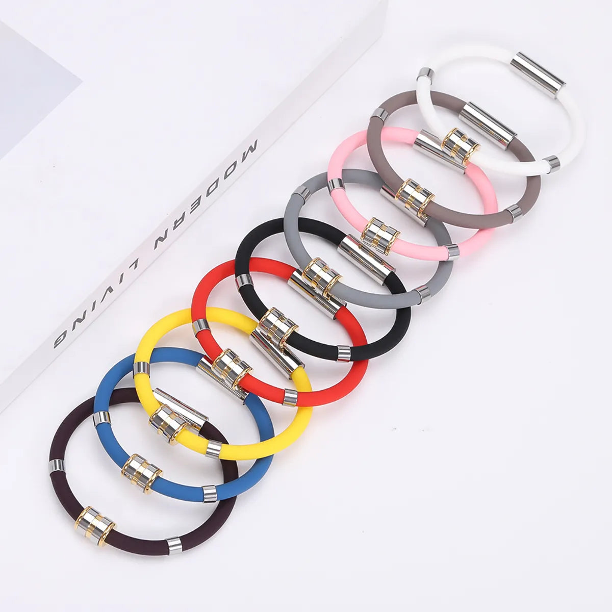 Simple Style Sports Geometric Silica Gel Titanium Steel Wholesale Wristband