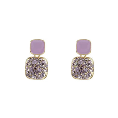 1 Pair Simple Style Square Plating Inlay Alloy Rhinestones Gold Plated Drop Earrings