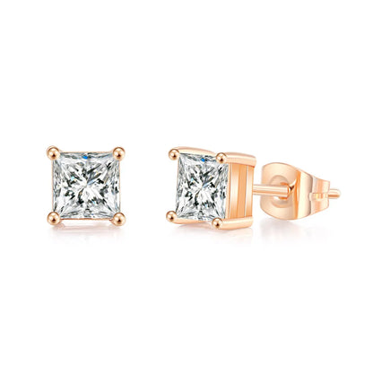 Simple Style Square Copper Inlay Zircon Ear Studs 1 Pair