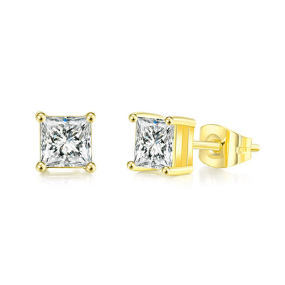 Simple Style Square Copper Inlay Zircon Ear Studs 1 Pair