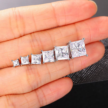 Simple Style Square Copper Inlay Zircon Ear Studs 1 Pair