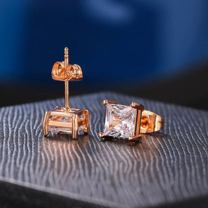 Simple Style Square Copper Inlay Zircon Ear Studs 1 Pair