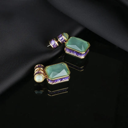 Simple Style Square Copper Inlay Zircon Earrings