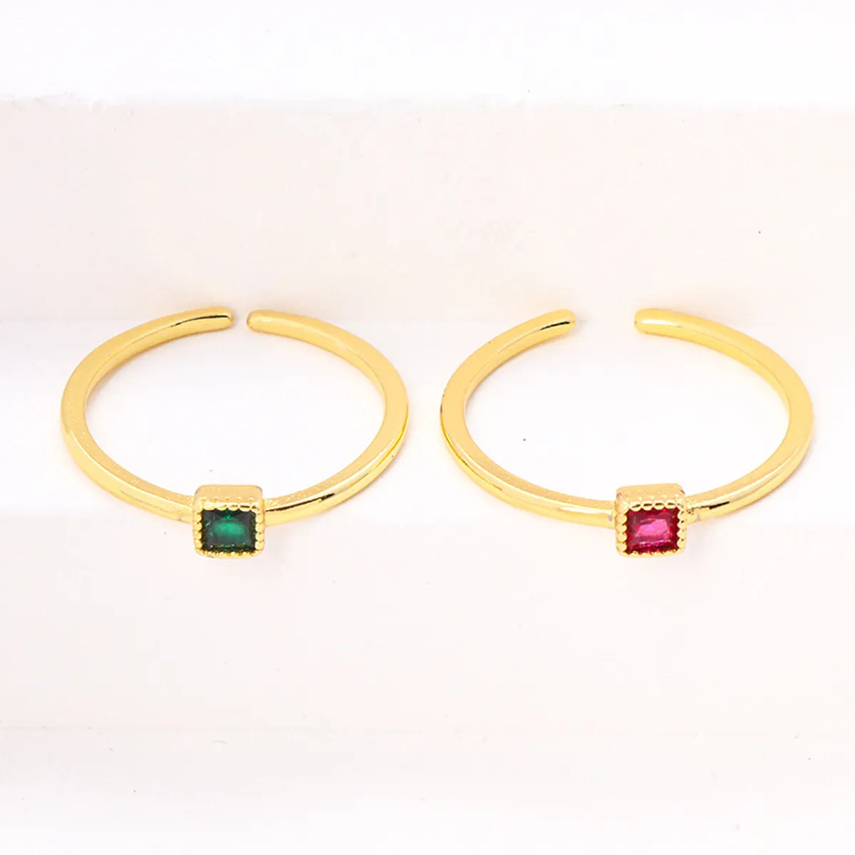 Simple Style Square Copper Inlay Zircon Open Rings