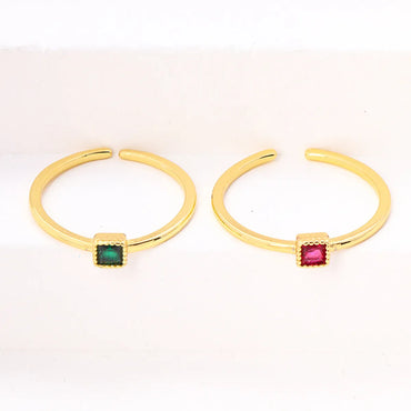 Simple Style Square Copper Inlay Zircon Open Rings