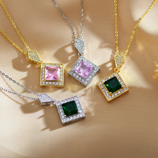 Simple Style Square Copper Inlay Zircon Pendant Necklace