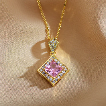 Simple Style Square Copper Inlay Zircon Pendant Necklace