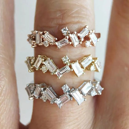 Simple Style Square Copper Inlay Zircon Rings