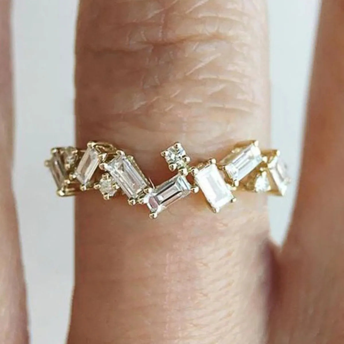 Simple Style Square Copper Inlay Zircon Rings