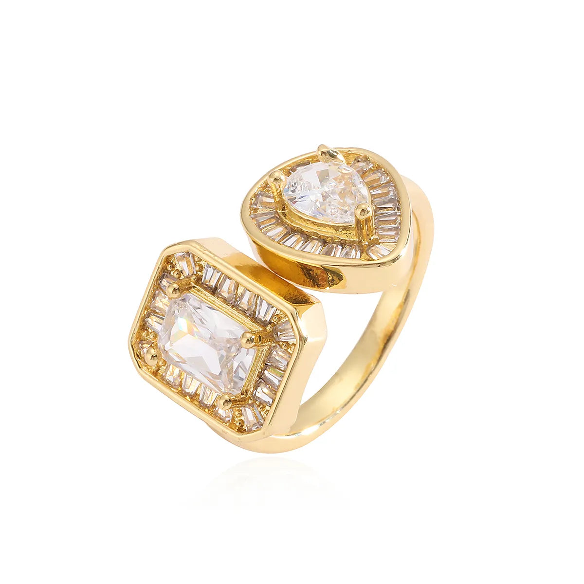 Simple Style Square Copper Plating Inlay Zircon 18k Gold Plated Open Rings