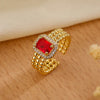 Simple Style Square Copper 18k Gold Plated Zircon Open Rings In Bulk