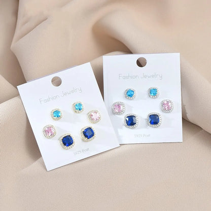 Simple Style Square Copper Plating Inlay Zircon Ear Studs 1 Set