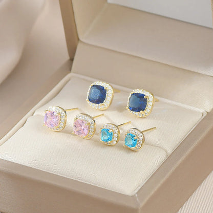 Simple Style Square Copper Plating Inlay Zircon Ear Studs 1 Set