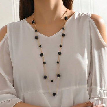 Simple Style Square Glass Ferroalloy Women's Layered Necklaces