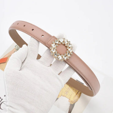 Simple Style Square Leather Metal Button Rhinestones Belt