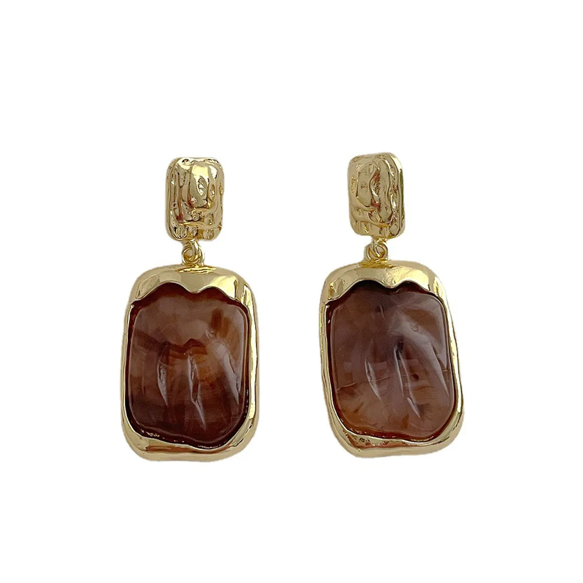 Simple Style Square Resin Copper Irregular Plating Earrings 1 Pair