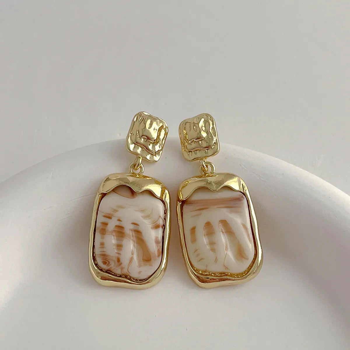 Simple Style Square Resin Copper Irregular Plating Earrings 1 Pair