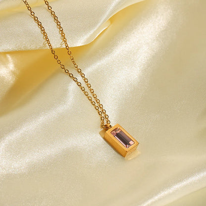 Simple Style Square Stainless Steel 18k Gold Plated Zircon Pendant Necklace In Bulk