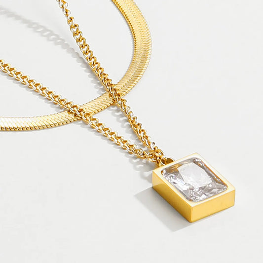 Simple Style Square Stainless Steel Plating Inlay Zircon 14k Gold Plated Layered Necklaces