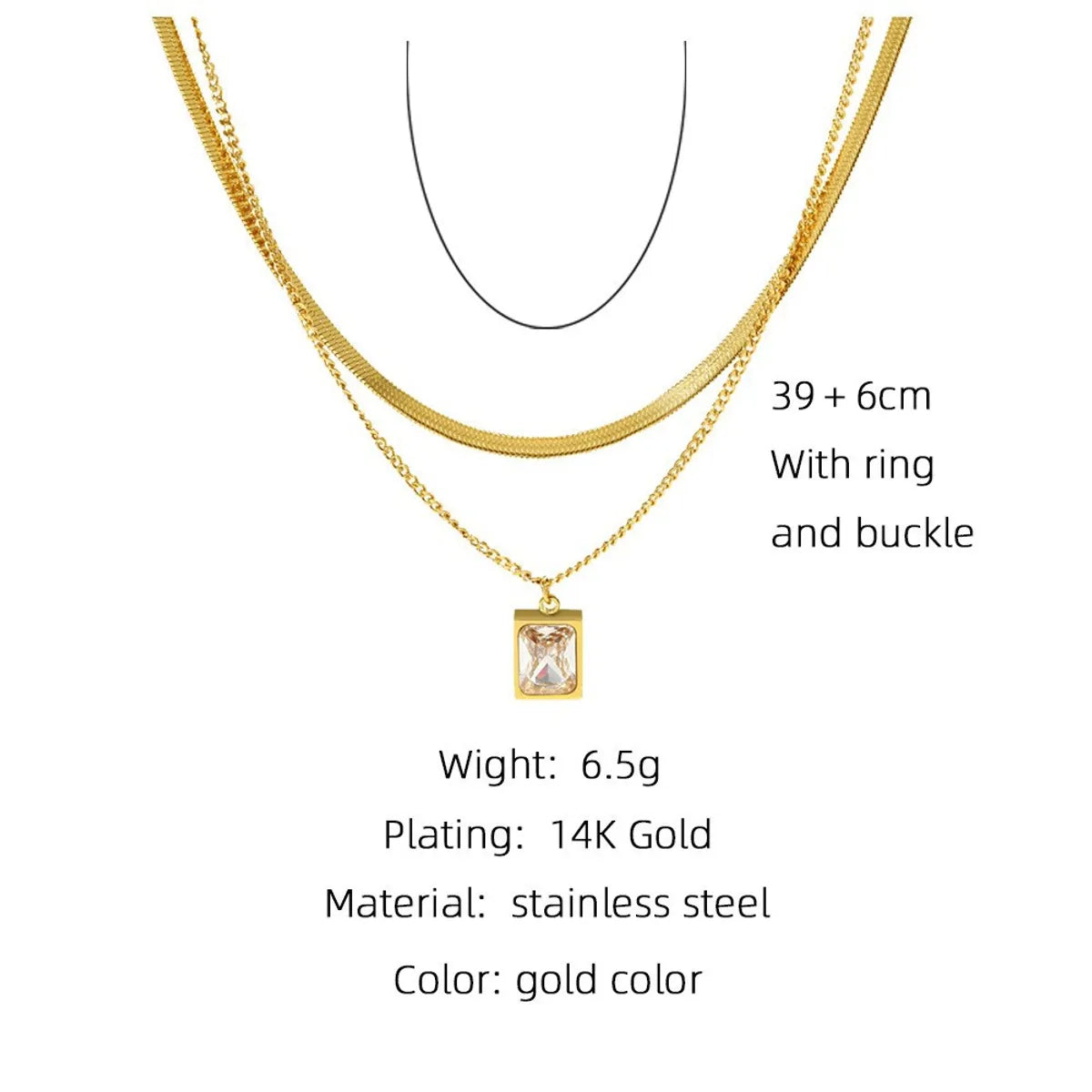 Simple Style Square Stainless Steel Plating Inlay Zircon 14k Gold Plated Layered Necklaces