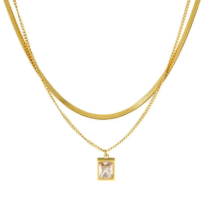 Simple Style Square Stainless Steel Plating Inlay Zircon 14k Gold Plated Layered Necklaces