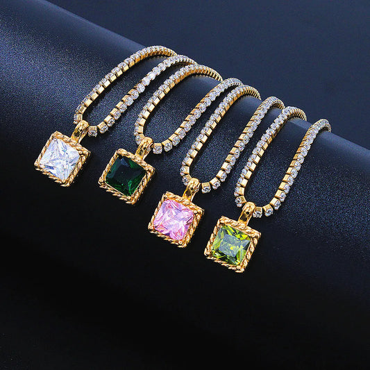 Simple Style Square Stainless Steel Plating Inlay Zircon Pendant Necklace