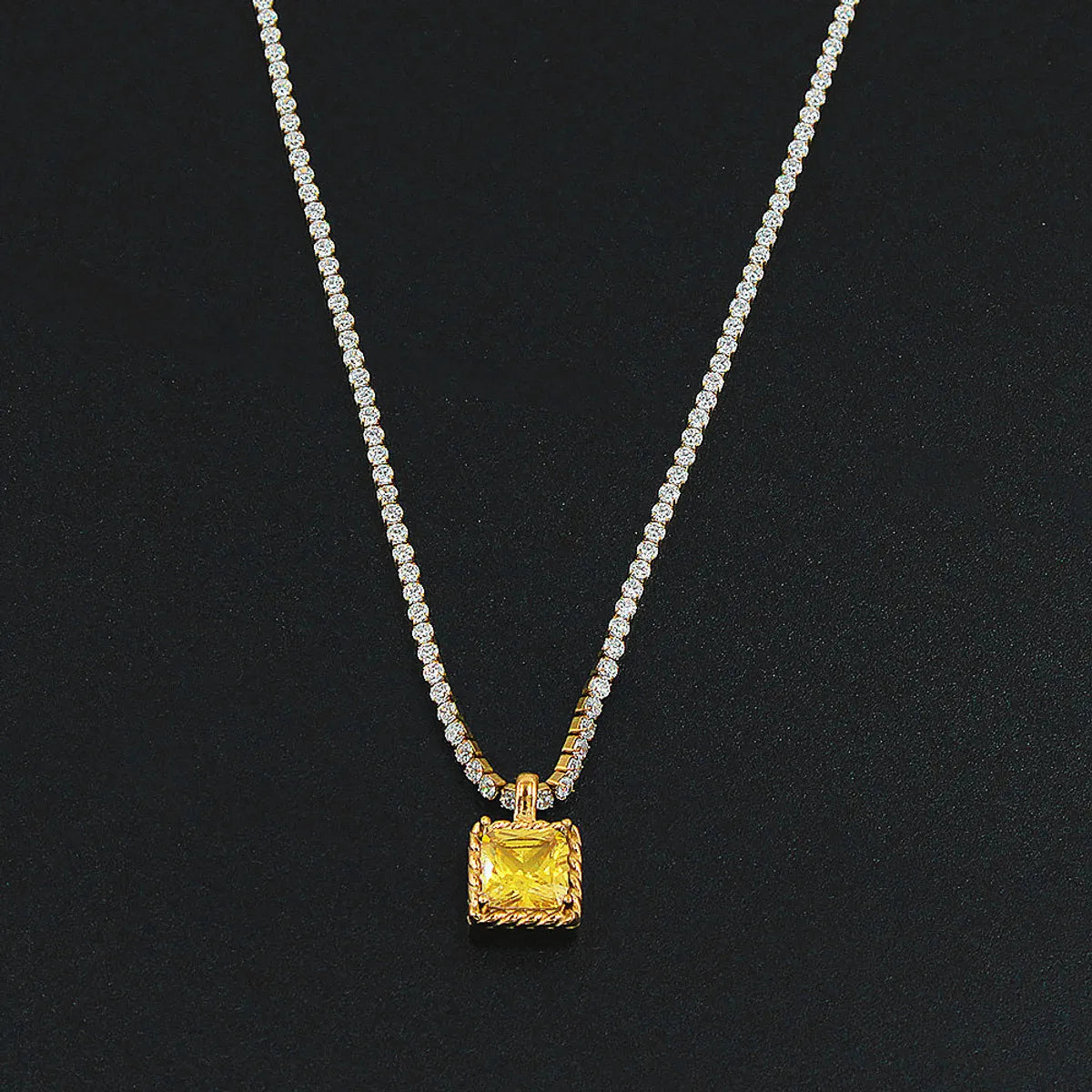 Simple Style Square Stainless Steel Plating Inlay Zircon Pendant Necklace