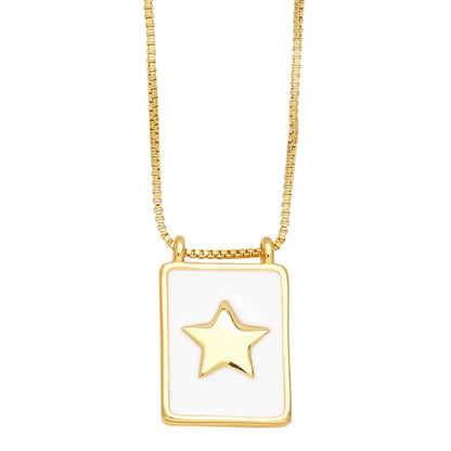 Simple Style Square Star Moon Copper 18k Gold Plated Pendant Necklace In Bulk