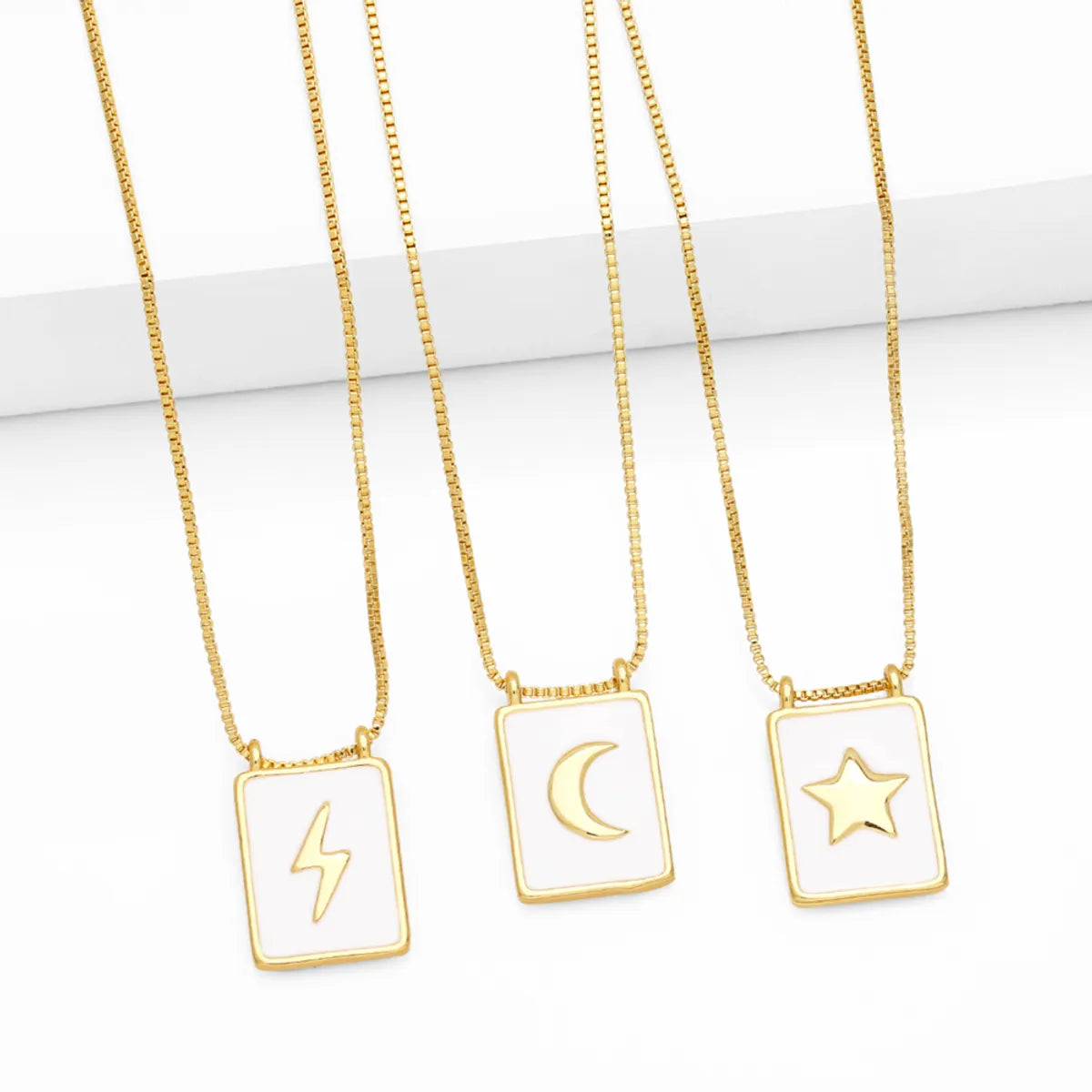 Simple Style Square Star Moon Copper 18k Gold Plated Pendant Necklace In Bulk