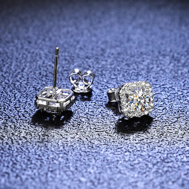 Simple Style Square Sterling Silver Moissanite Zircon Ear Studs In Bulk