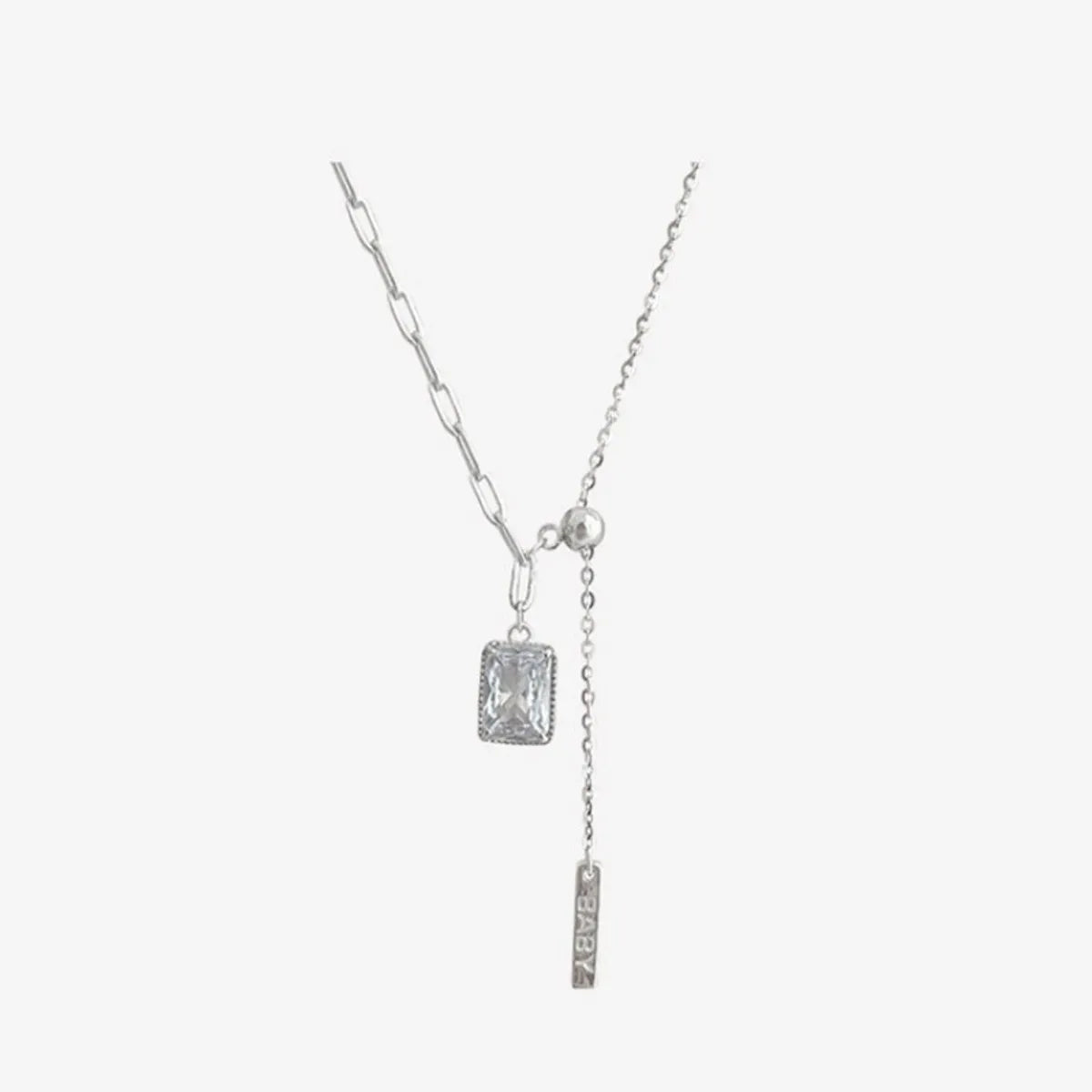 Simple Style Square Sterling Silver Inlay Zircon Necklace