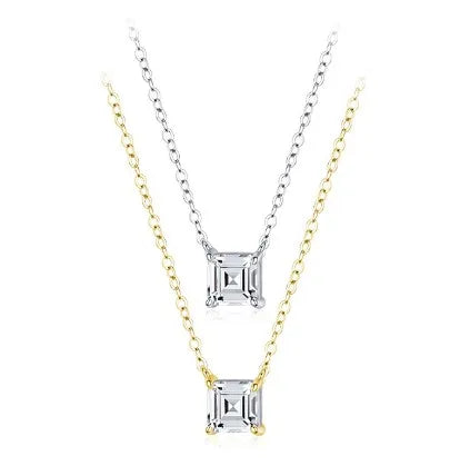 Simple Style Square Sterling Silver Inlay Zircon Pendant Necklace 1 Piece