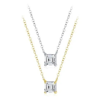 Simple Style Square Sterling Silver Inlay Zircon Pendant Necklace 1 Piece