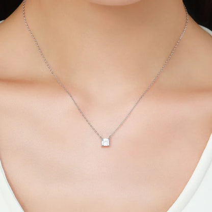 Simple Style Square Sterling Silver Inlay Zircon Pendant Necklace 1 Piece