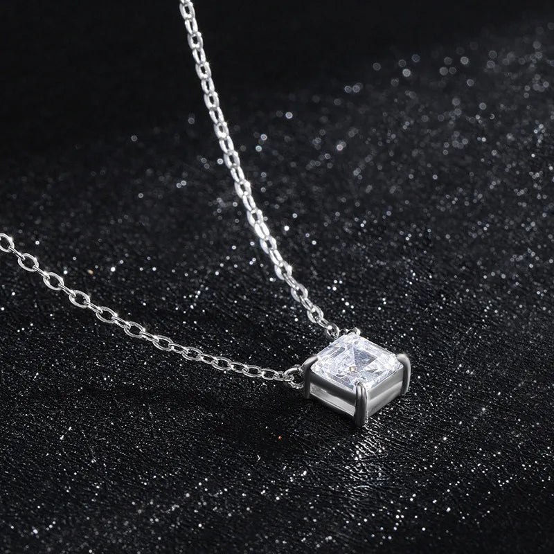 Simple Style Square Sterling Silver Inlay Zircon Pendant Necklace 1 Piece