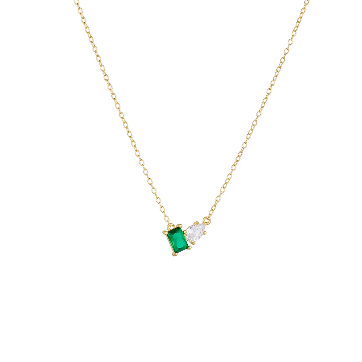 Simple Style Square Sterling Silver Plating Inlay Zircon 14k Gold Plated Rhodium Plated Pendant Necklace