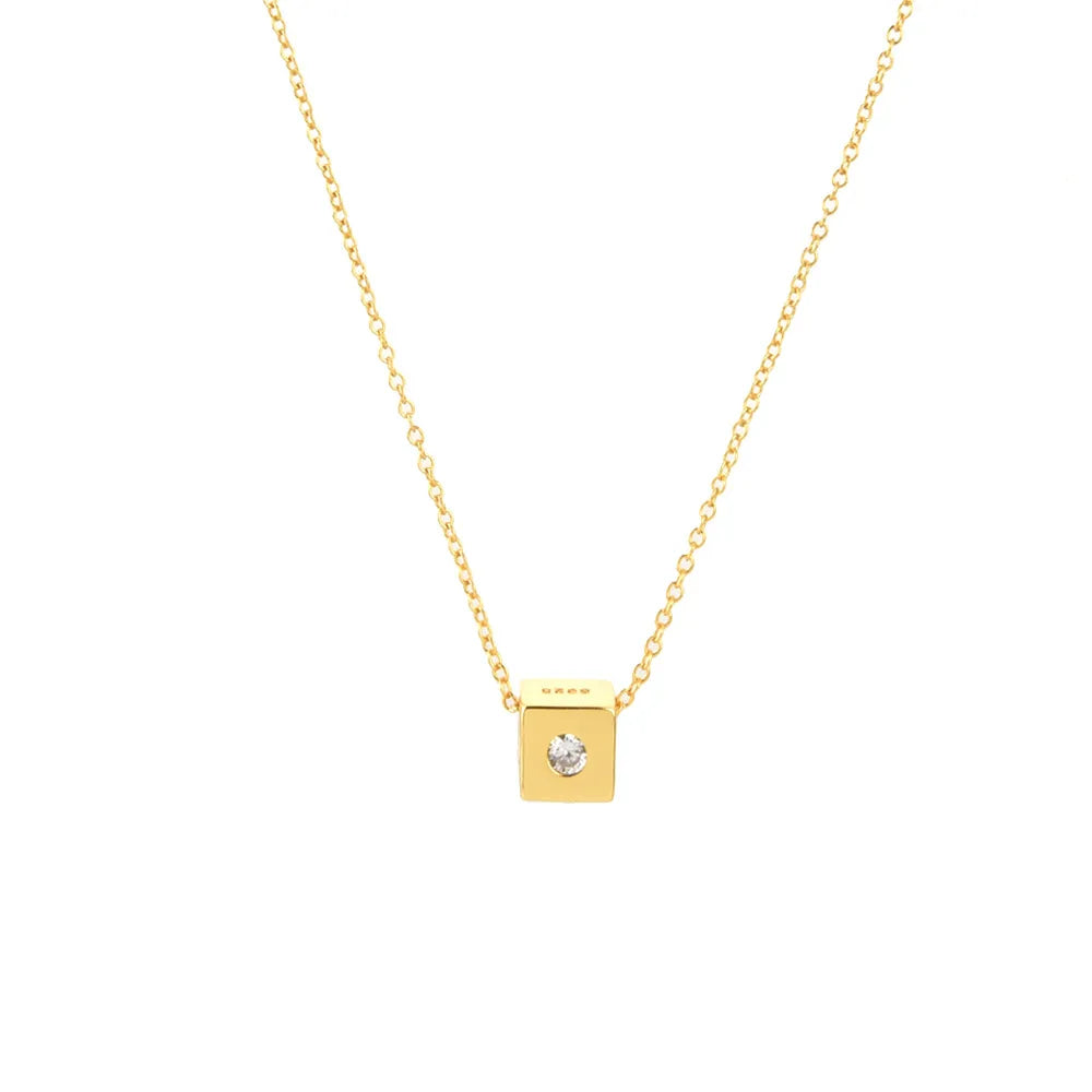 Simple Style Square Sterling Silver Plating Inlay Zircon 18k Gold Plated White Gold Plated Necklace