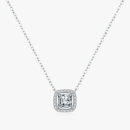 Simple Style Square Sterling Silver Plating Inlay Zircon Rhodium Plated Pendant Necklace